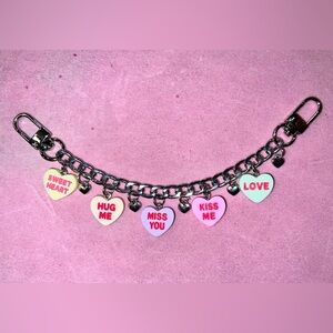 CONVERSATION HEARTS VALENTINES DAY SILVER PURSE CHARM CHAIN
